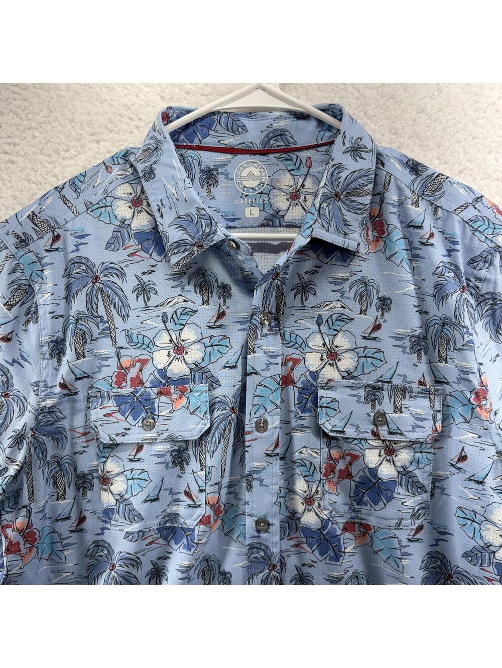 Flag & Anthem Madeflex Performance Stretch Hawaiian Button Up Mens Large Wicking